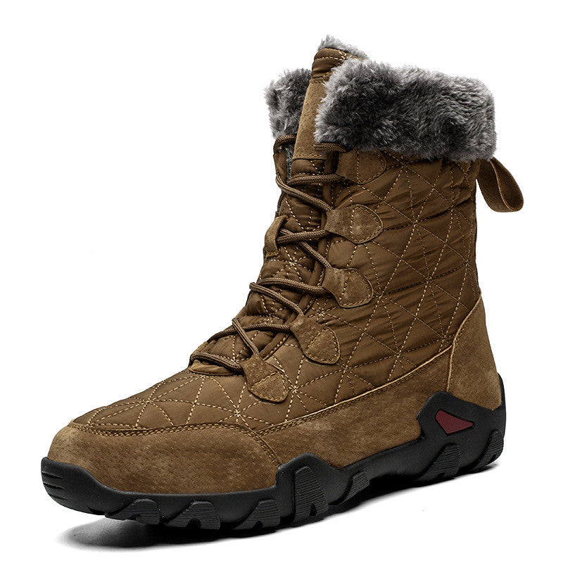 Men's Martin Boots Winter Warm Fur Plush Suede Leather & Waterproof Fabric Ankle Snow Boots Male High Top Anti Slip Rubber Work Safety Shoes